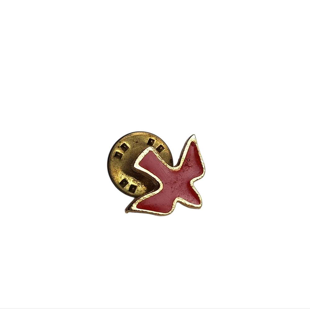Vintage Red Dove Lapel Pin Gold Tone Enamel Bird Peace Holy Spirit